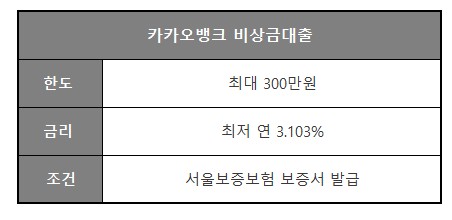 소액 당일대출 가능한 카카오뱅크 비상금대출 조건 및 한도