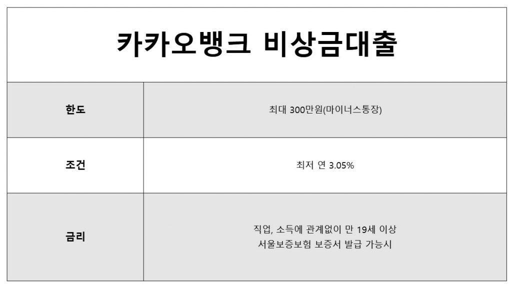 카카오뱅크 비상금대출 모바일소액 상품 비교하기