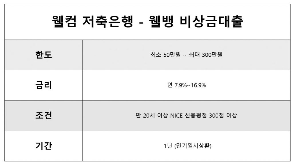 웰컴저축은행 웰뱅비상금대출 9등급 100만원 대출 상품