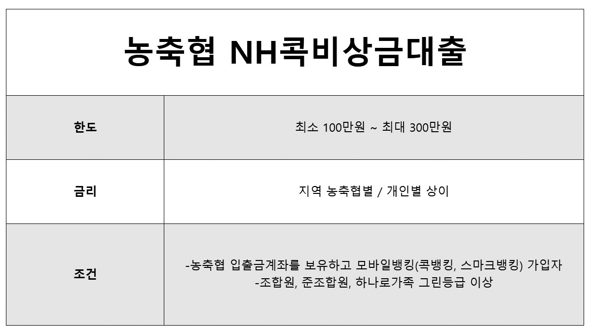 농협 비상금대출 nh콕 vs 올원 비상금대출 조건, 이자, 신용등급,방식 비교