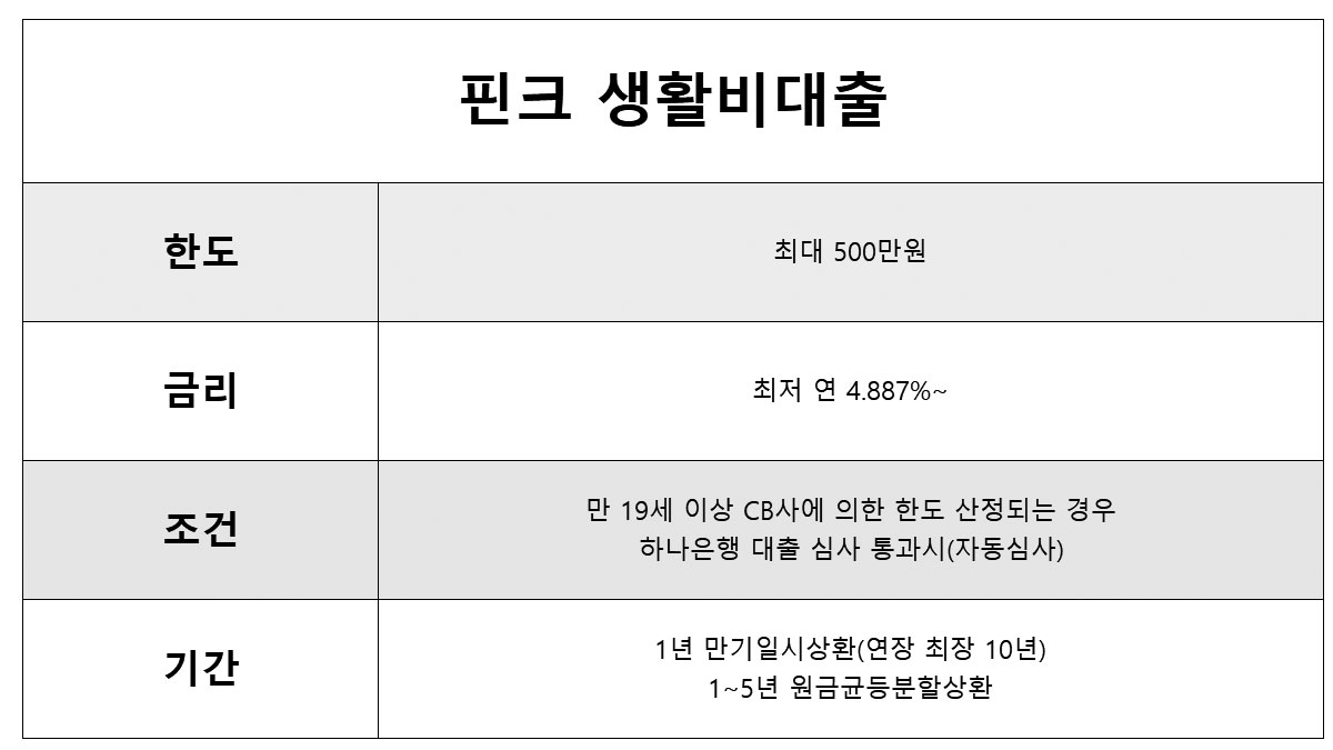 핀크 생활비대출 한도 및 조건