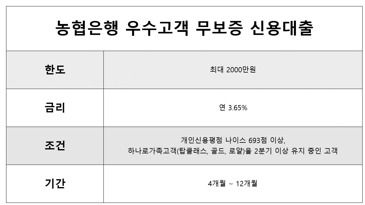 직장없이 대출 우수고객 대출 농협은행
