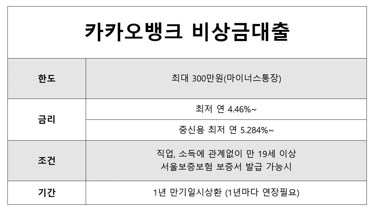 카카오뱅크 비상금대출 조건