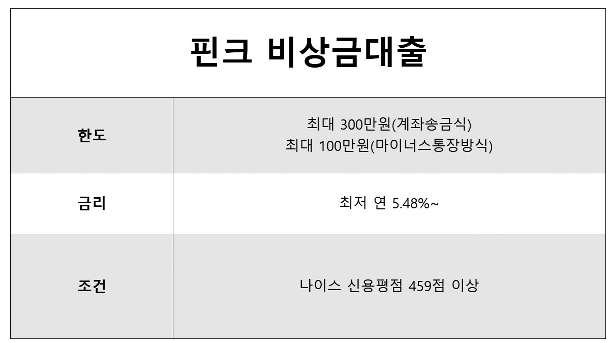 핀크 비상금 대출 한도 및 조건